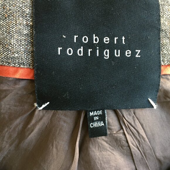 ROBERT RODRIGUEZ Brown White Specks Wool Silk Blend Rosette Applique Jacket - Picture 2 of 14